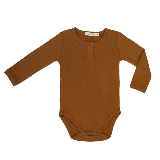 Rib henley baby body with long sleeves by sustainable kidswear brand Phil&Phae