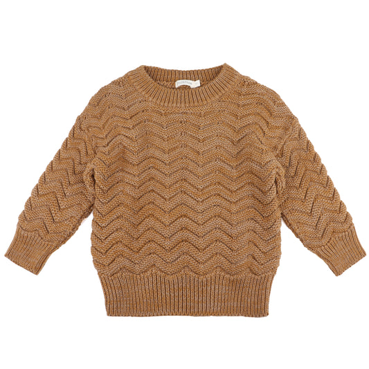 Chevron knit sweater, antique brass melange