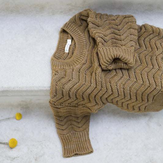 Chevron knit sweater, antique brass melange